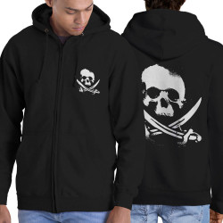 Sweat homme à capuche zippé noir Pirate Skull (Têtes de morts)