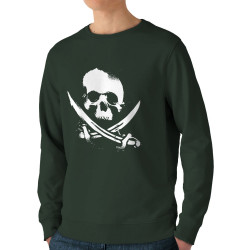 Sweat homme bio col rond vert foncé Pirate Skull (Têtes de morts)