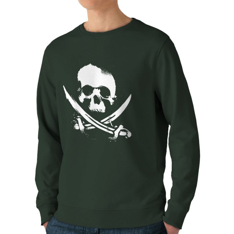 Sweat homme bio col rond vert foncé Pirate Skull (Têtes de morts)