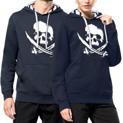 Sweat capuche à motifs unisexe bleu marine et marinière Pirate Skull (Têtes de morts)