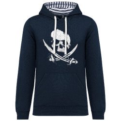 Sweat capuche à motifs unisexe bleu marine et marinière Pirate Skull (Têtes de morts)