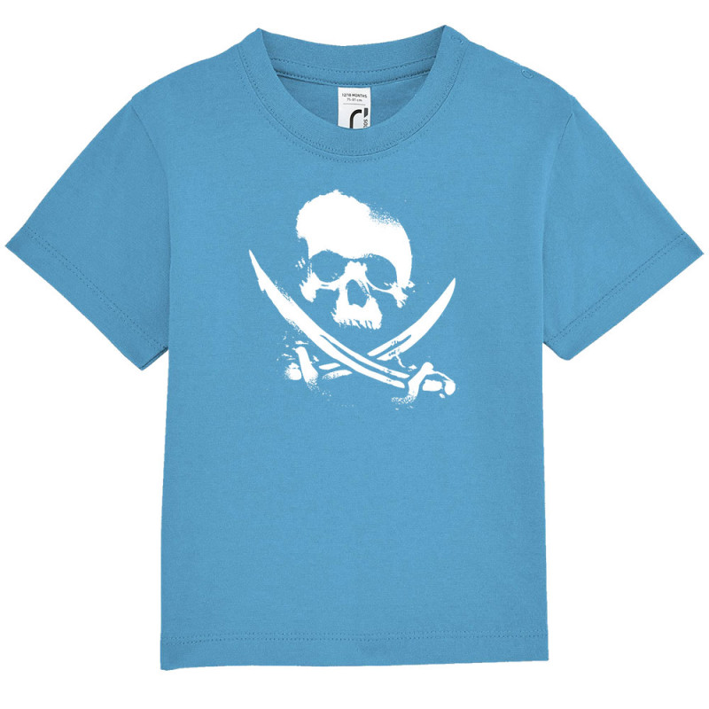 T-shirt bébé bleu azur Pirate Skull (Têtes de morts)