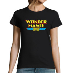T-shirt femme noir Wonder Mamie (Gondrax,Humour,Détournements,Papa Maman Papy Mamie,Fête des mères)