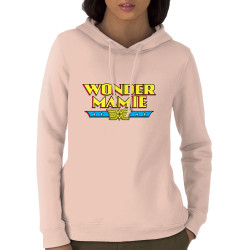 Sweat femme à capuche coton bio rose clair Wonder Mamie (Gondrax,Humour,Détournements,Papa Maman Papy Mamie,Fête des mères)