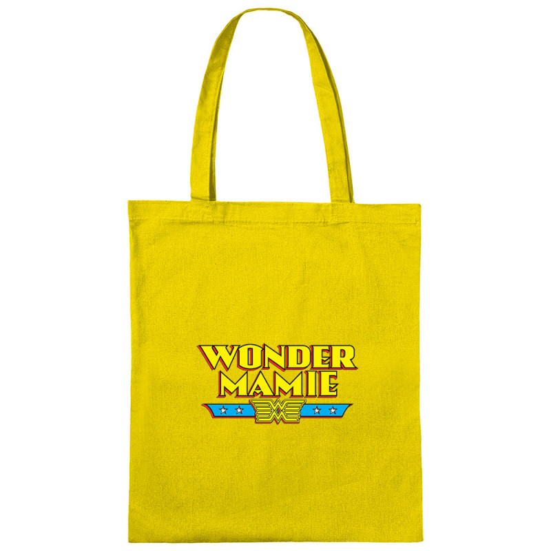Sac shopping en toile jaune Wonder Mamie (Gondrax,Humour,Détournements,Papa Maman Papy Mamie,Fête des mères)
