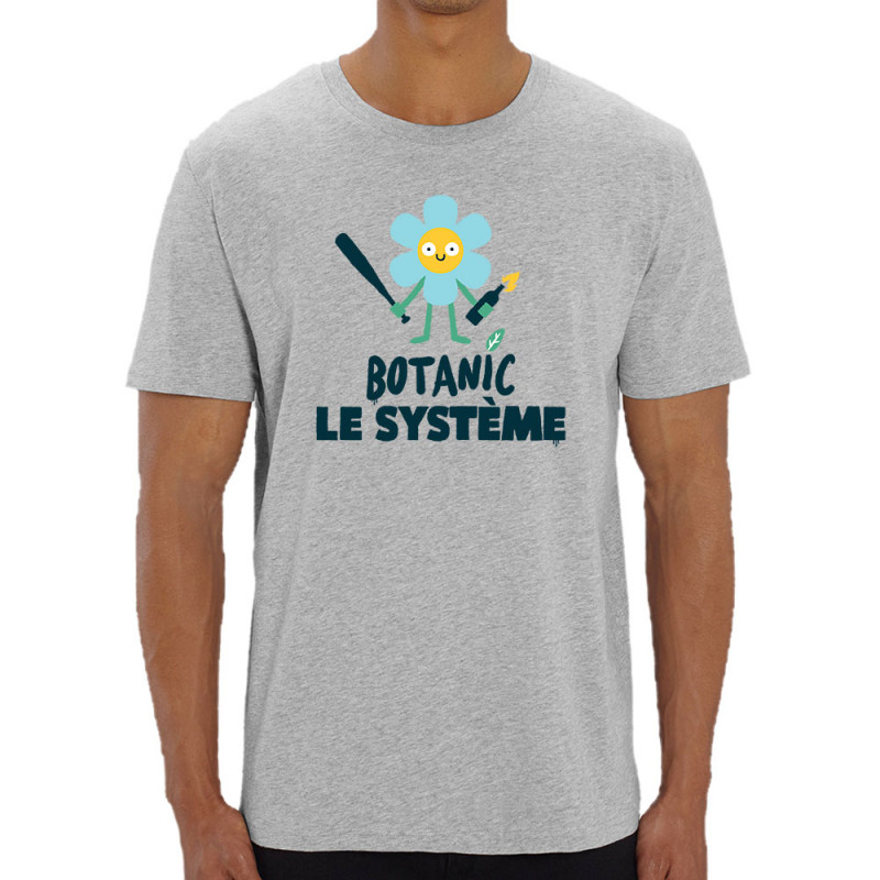 T-shirt homme coton bio gris chiné Botanic le système (Alex Kidd,Humour,Slogans Débiles)