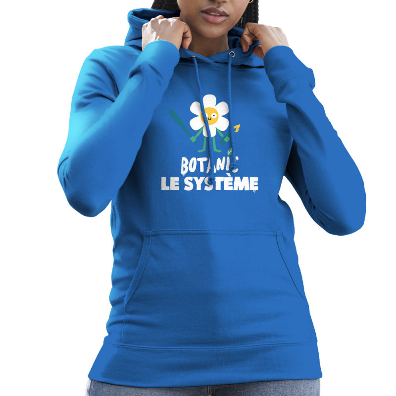 Sweat femme à capuche bleu royal Botanic le système (Alex Kidd,Humour,Slogans Débiles)