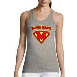 Débardeur femme gris chiné Super Mamie (Gondrax,Humour,Détournements,Papa Maman Papy Mamie,Fête des mères)
