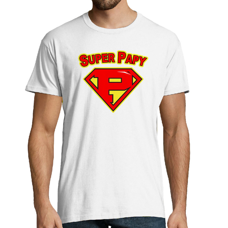 Tee-shirt homme blanc Super Papy (Gondrax,Humour,Détournements,Papa Maman Papy Mamie)