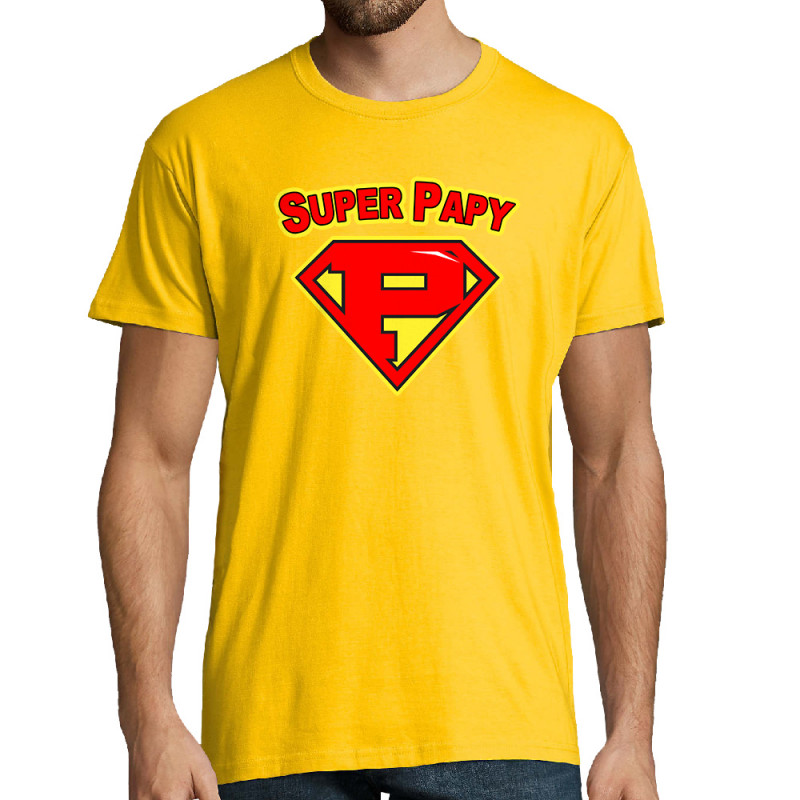 Tee-shirt homme jaune Super Papy (Gondrax,Humour,Détournements,Papa Maman Papy Mamie)