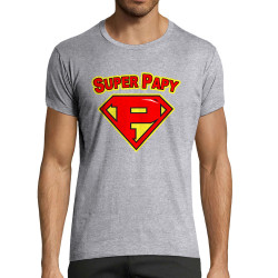 T-shirt homme fit gris chiné Super Papy (Gondrax,Humour,Détournements,Papa Maman Papy Mamie)