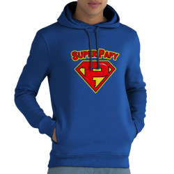 Sweat homme à capuche coton bio bleu royal Super Papy (Gondrax,Humour,Détournements,Papa Maman Papy Mamie)