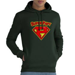 Sweat homme à capuche coton bio vert foncé Super Papy (Gondrax,Humour,Détournements,Papa Maman Papy Mamie)