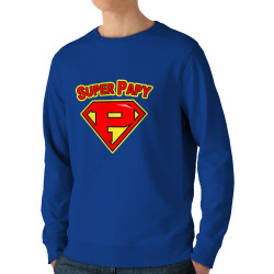 Sweat homme bio col rond bleu royal Super Papy (Gondrax,Humour,Détournements,Papa Maman Papy Mamie)