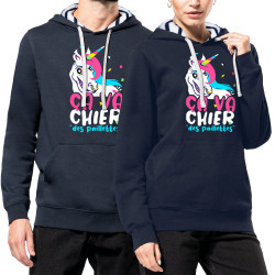 Sweat capuche à motifs unisexe bleu marine et marinière Ca va chier des paillettes 2 (Zewa,Animaux,Humour)