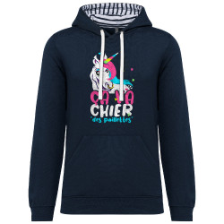 Sweat capuche à motifs unisexe bleu marine et marinière Ca va chier des paillettes 2 (Zewa,Animaux,Humour)