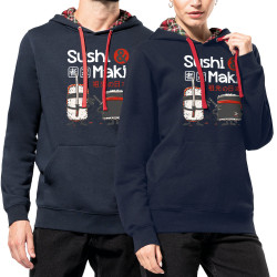 Sweat capuche à motifs unisexe bleu marine et rouge tartan Sushi et Maki (Le Duc,Fruits & Légumes,Humour,Manga Kawaï japan)