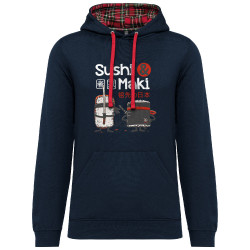 Sweat capuche à motifs unisexe bleu marine et rouge tartan Sushi et Maki (Le Duc,Fruits & Légumes,Humour,Manga Kawaï japan)