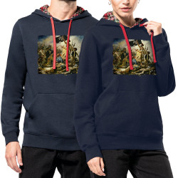 Sweat capuche à motifs unisexe bleu marine et rouge tartan Viva la revolution (Gondrax,Humour,Slogans engagés)
