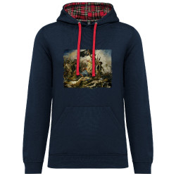 Sweat capuche à motifs unisexe bleu marine et rouge tartan Viva la revolution (Gondrax,Humour,Slogans engagés)