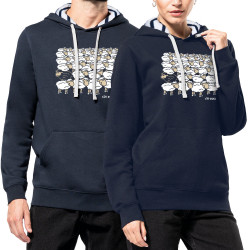 Sweat capuche à motifs unisexe bleu marine et marinière Stay Rebel Moutons (Gondrax,Animaux,Humour)