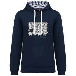 Sweat capuche à motifs unisexe bleu marine et marinière Stay Rebel Moutons (Gondrax,Animaux,Humour)