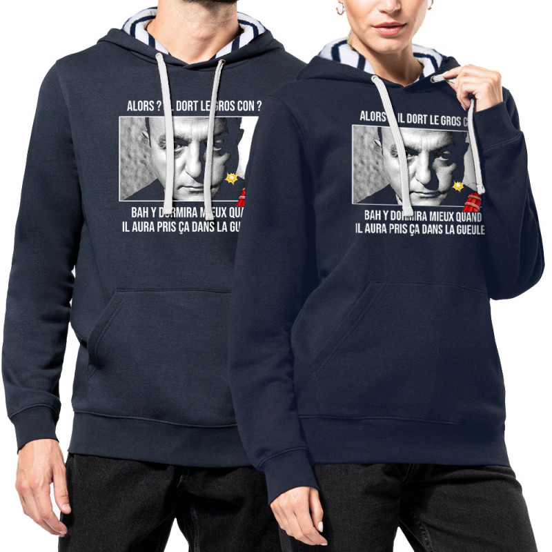 Sweat capuche à motifs unisexe bleu marine et marinière Il dort le gros con (Films/Séries,Les Tontons Flingueurs)