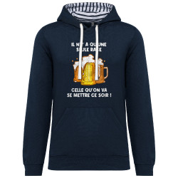 Sweat capuche à motifs unisexe bleu marine et marinière Une seule race (Gondrax,Alcool,Slogans Débiles)