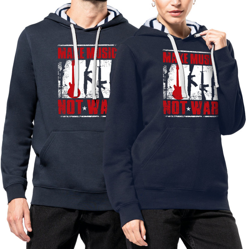 Sweat capuche à motifs unisexe bleu marine et marinière Make Music Not War (Rock & Punk,Slogans engagés)
