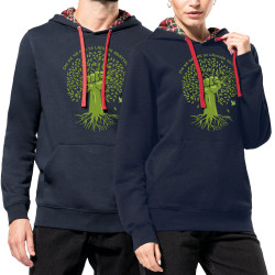 Sweat capuche à motifs unisexe bleu marine et rouge tartan Se laisser abattre (Gondrax,Ecologie)