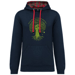 Sweat capuche à motifs unisexe bleu marine et rouge tartan Se laisser abattre (Gondrax,Ecologie)