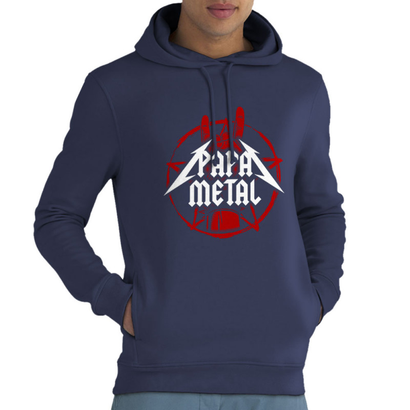 Sweat homme à capuche coton bio bleu marine Papa Metal (Gondrax,Humour,Papa Maman Papy Mamie,Fête des pères)