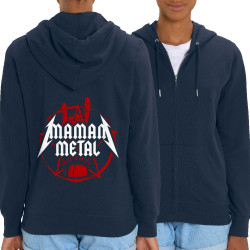 Sweat femme zippé à capuche coton bio bleu marine Maman Metal (Gondrax,Humour,Papa Maman Papy Mamie,Fête des mères)
