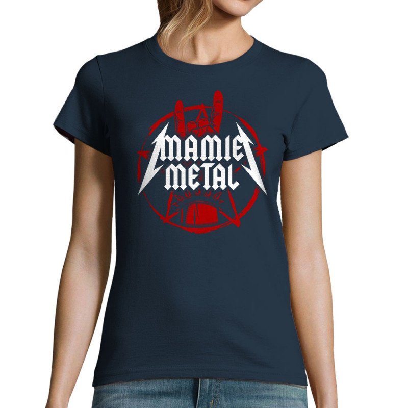 T-shirt femme bleu marine mamie Metal (Gondrax,Humour,Papa Maman Papy Mamie,Fête des mères)