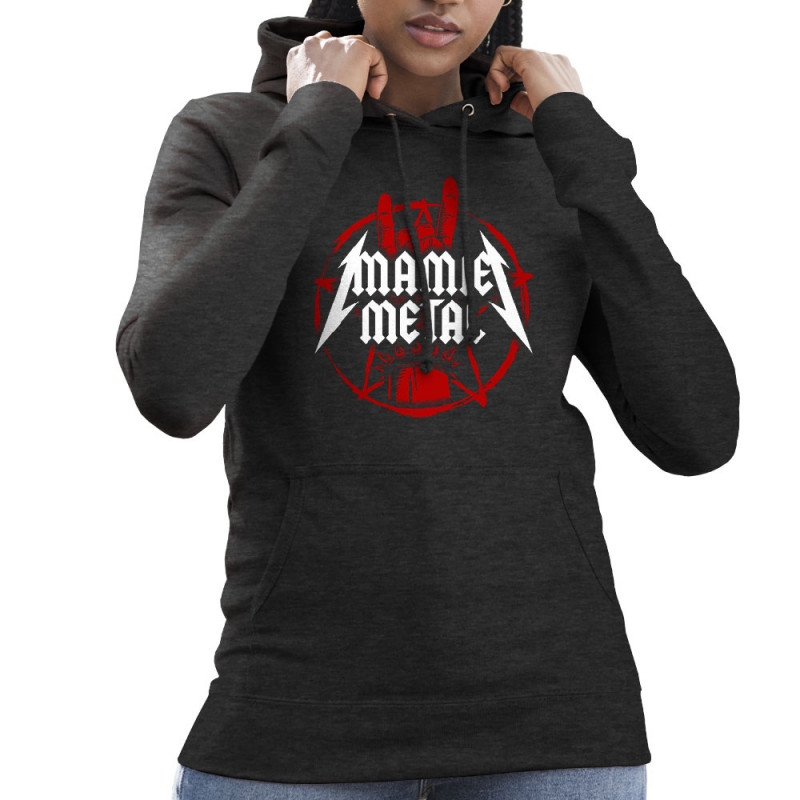 Sweat femme à capuche gris anthracite mamie Metal (Gondrax,Humour,Papa Maman Papy Mamie,Fête des mères)