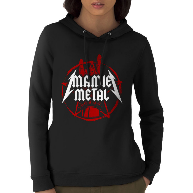 Sweat femme à capuche coton bio noir mamie Metal (Gondrax,Humour,Papa Maman Papy Mamie,Fête des mères)