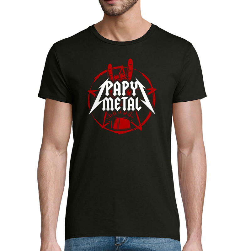 T-shirt homme coton bio noir Papy Metal (Gondrax,Humour,Papa Maman Papy Mamie)
