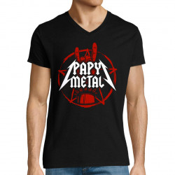 T-shirt homme col V noir Papy Metal (Gondrax,Humour,Papa Maman Papy Mamie)