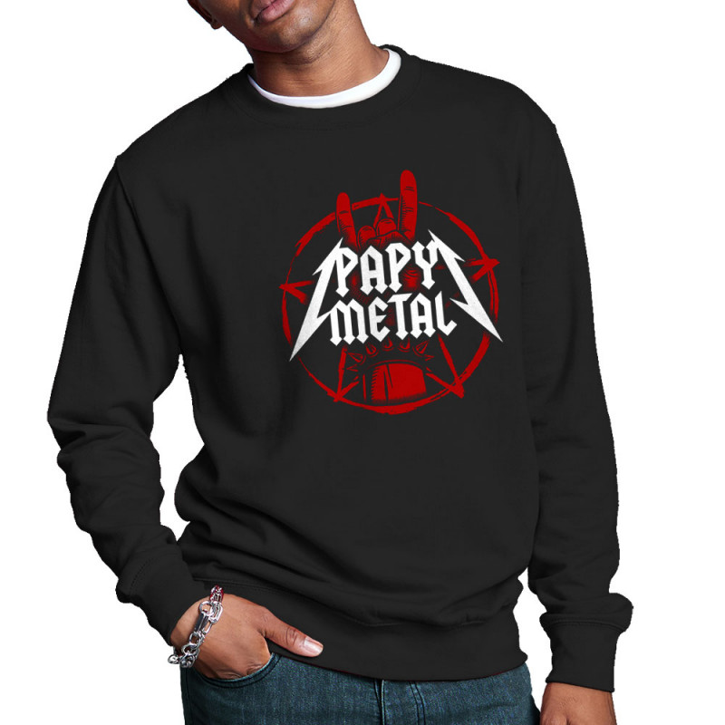 Sweat homme col rond noir Papy Metal (Gondrax,Humour,Papa Maman Papy Mamie)