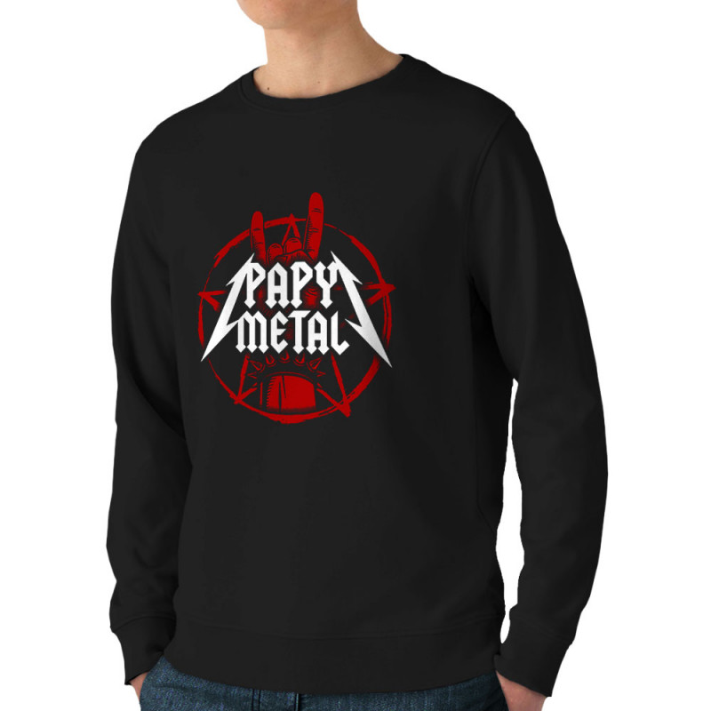 Sweat homme bio col rond noir Papy Metal (Gondrax,Humour,Papa Maman Papy Mamie)