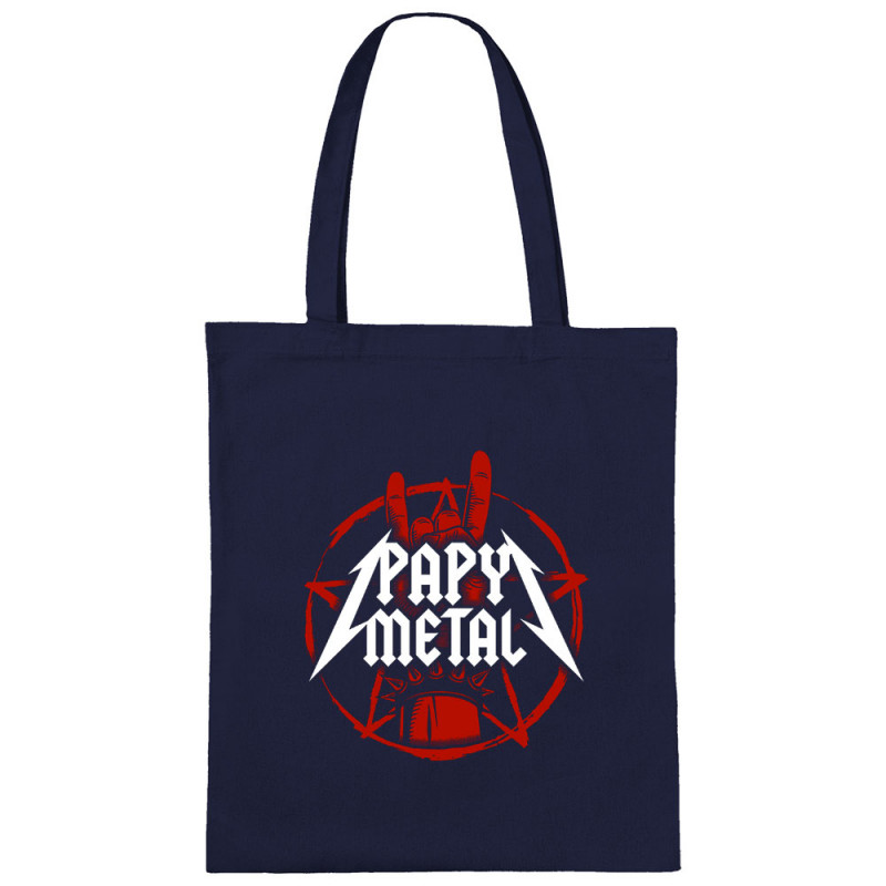 Sac shopping en toile bleu marine Papy Metal (Gondrax,Humour,Papa Maman Papy Mamie)