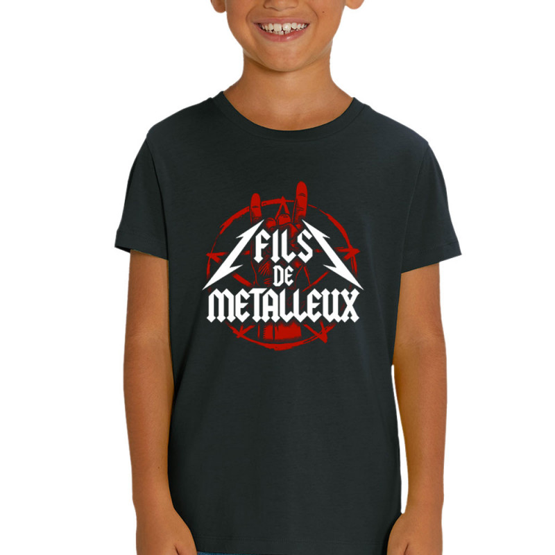T-shirt enfant coton bio noir Fils de métalleux (Gondrax,Humour,Rock & Punk,Bébés)