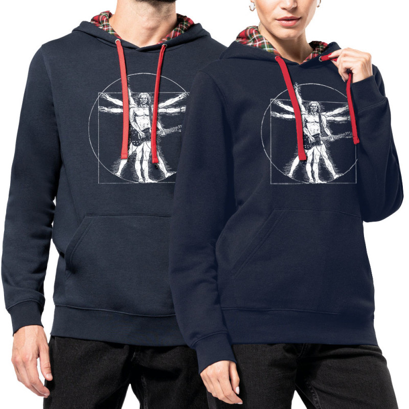 Sweat capuche à motifs unisexe bleu marine et rouge tartan Vitruve Rock 2 (Gondrax,Homme de Vitruve,Rock & Punk)