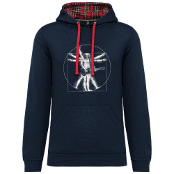 Sweat capuche à motifs unisexe bleu marine et rouge tartan Vitruve Rock 2 (Gondrax,Homme de Vitruve,Rock & Punk)