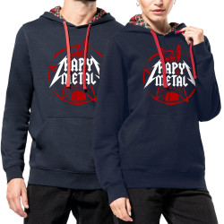 Sweat capuche à motifs unisexe bleu marine et rouge tartan Papy Metal (Gondrax,Humour,Papa Maman Papy Mamie)