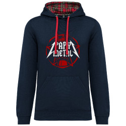 Sweat capuche à motifs unisexe bleu marine et rouge tartan Papy Metal (Gondrax,Humour,Papa Maman Papy Mamie)