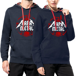Sweat capuche à motifs unisexe bleu marine et rouge tartan Papa Metal (Gondrax,Humour,Papa Maman Papy Mamie,Fête des pères)