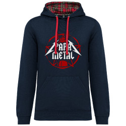 Sweat capuche à motifs unisexe bleu marine et rouge tartan Papa Metal (Gondrax,Humour,Papa Maman Papy Mamie,Fête des pères)