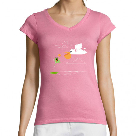 T-shirt femme col V "Air Frog"