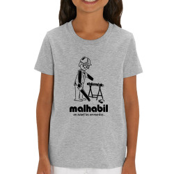 T-shirt enfant coton bio gris chiné Malhabil (Skurg,Humour,Détournements)